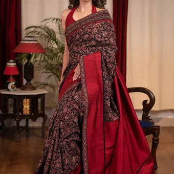 Elegant Maroon Ajrakh Saree