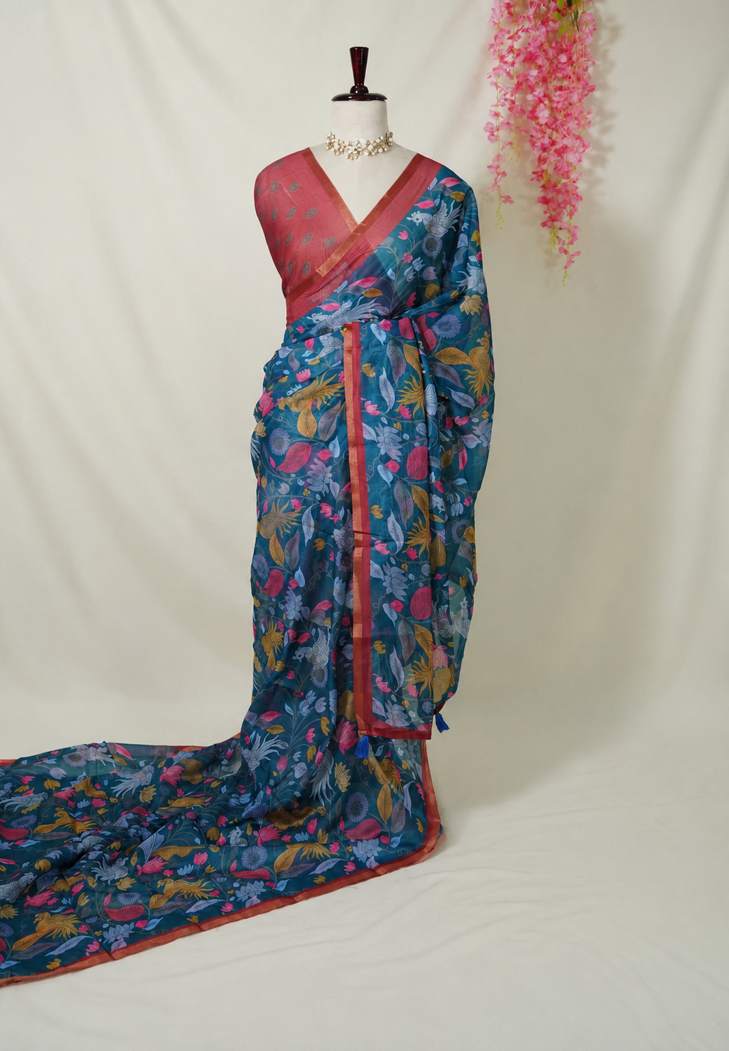 Kalamkari Linen Saree with Blouse – Perfect for Festive & Casual Wear