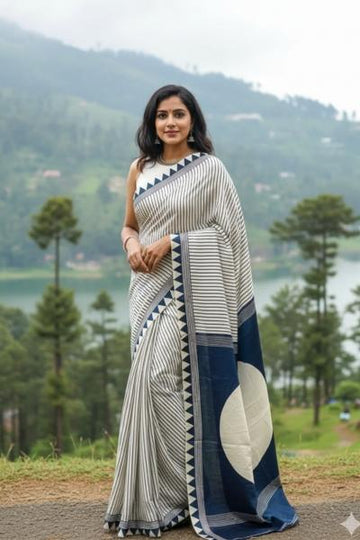 Premium Blue Ajrakh soft modal silk saree