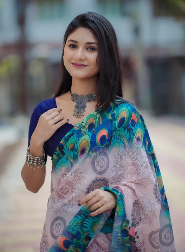 Elegant Morpankh Saree with Blouse Linen Saree – Perfect for Festive & Casual Wear