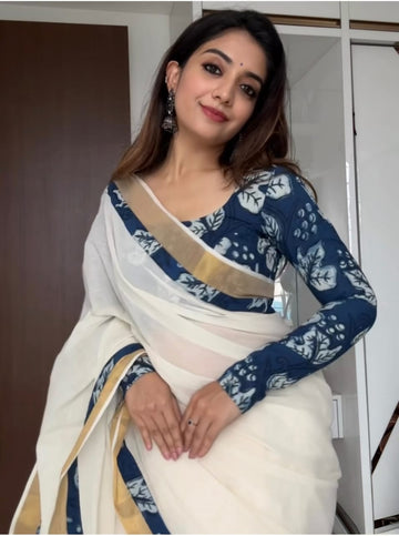 BEAUTIFUL GOLDEN JARI PATTA LINEN SAREE