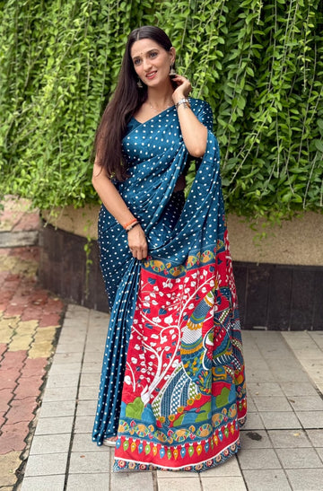 Kalamkari Pallu Handcrafted Ajrakh Saree – Traditional Ethnic Wear for Women