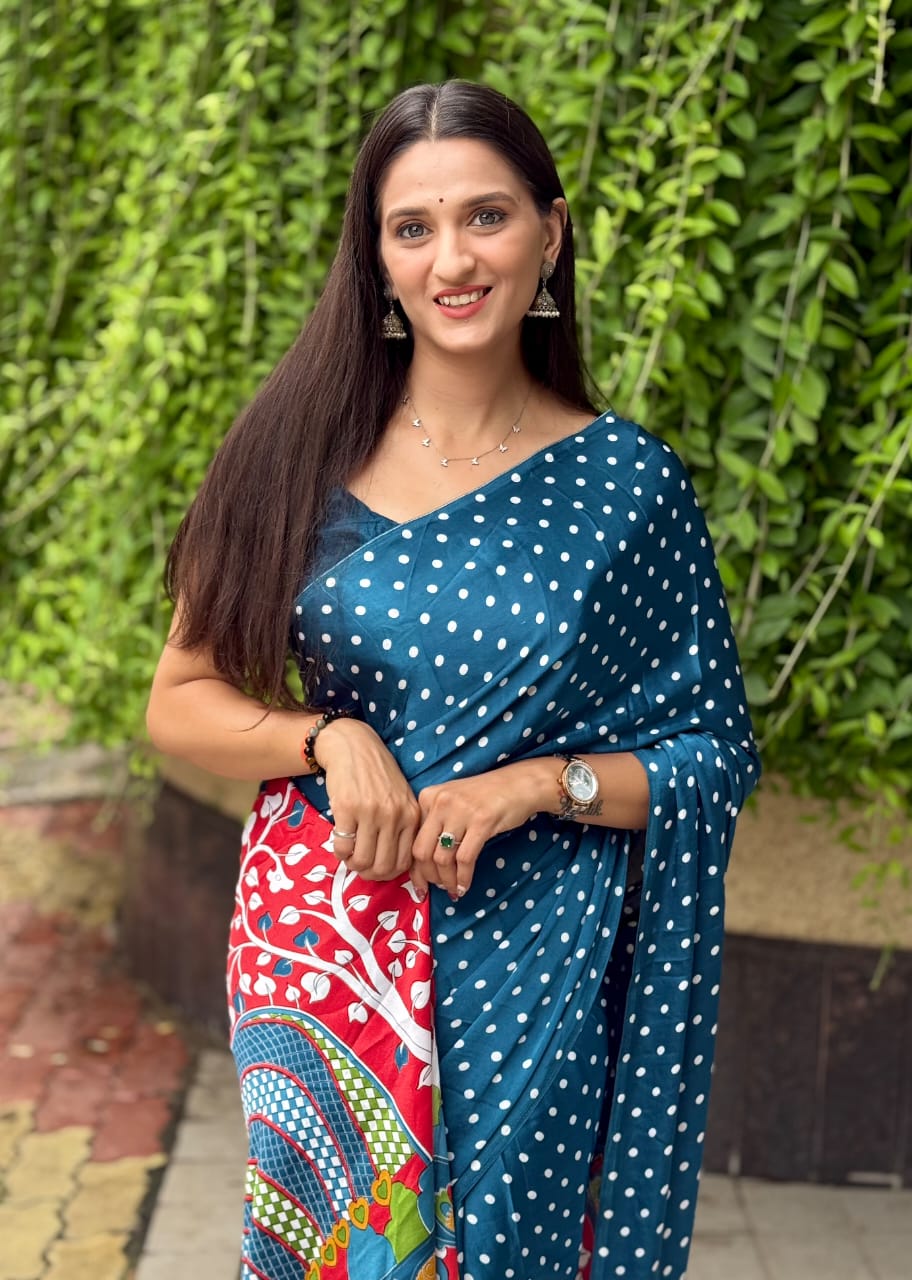 Kalamkari Pallu Handcrafted Ajrakh Saree – Traditional Ethnic Wear for Women