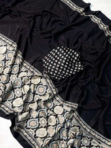 New Ajrakh Satin Silk Saree | Timeless Elegance in Every Drape
