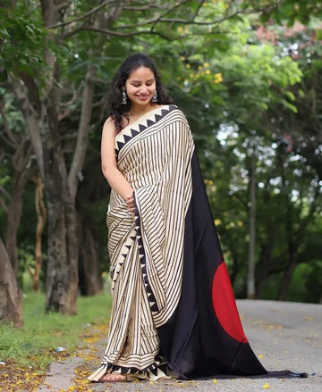 Red Bindi Ajrakh Modal silk saree
