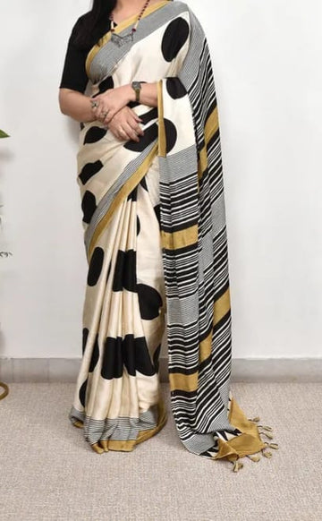 wheat Ajrakh Modal silk saree