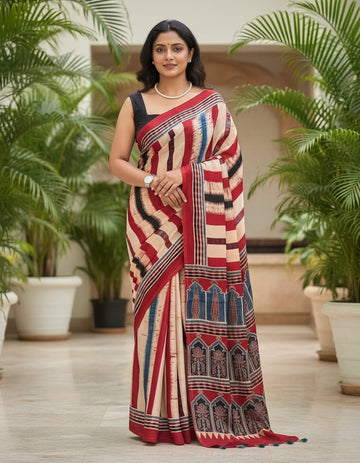 Indigo And Black Ajrakh silk saree