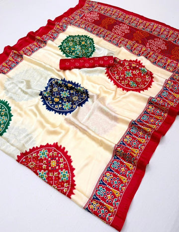 Kasumbo Semi Gaji AJRrakh Gajji Bandhej Pure Gajji Soft Silk Saree