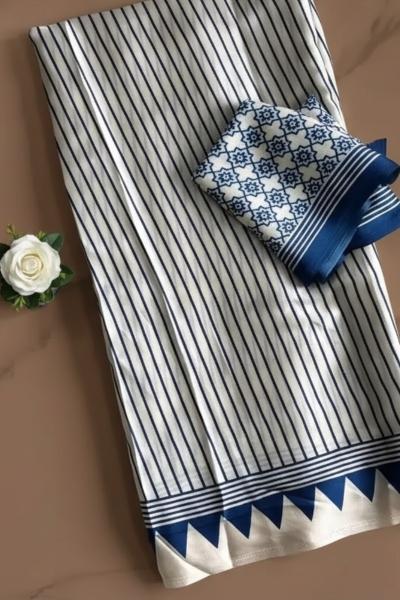 Premium Blue Ajrakh soft modal silk saree