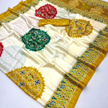 Kasumbo Semi Gaji AJRrakh Gajji Bandhej Pure Gajji Soft Silk Saree